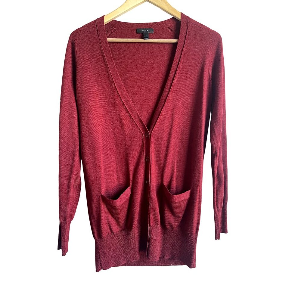 J. Crew 100% Merino Wool Maroon Red Cardigan Sweater Size Small